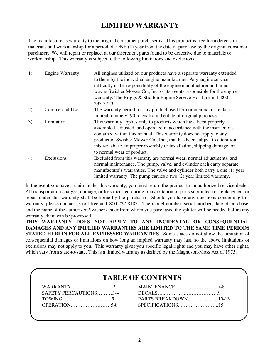 Swisher LS722X User Manual | Page 2 / 16