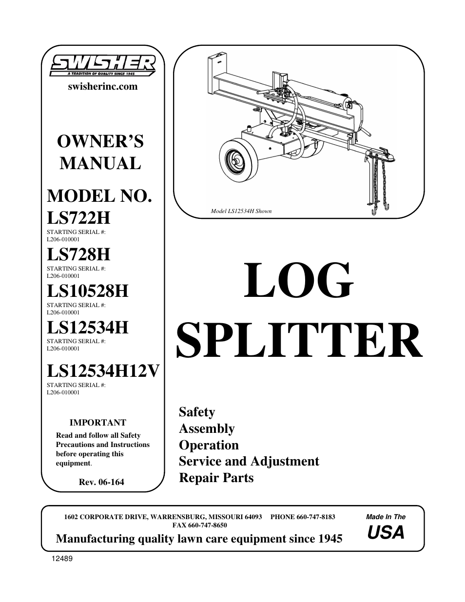Swisher LS728H User Manual | 20 pages