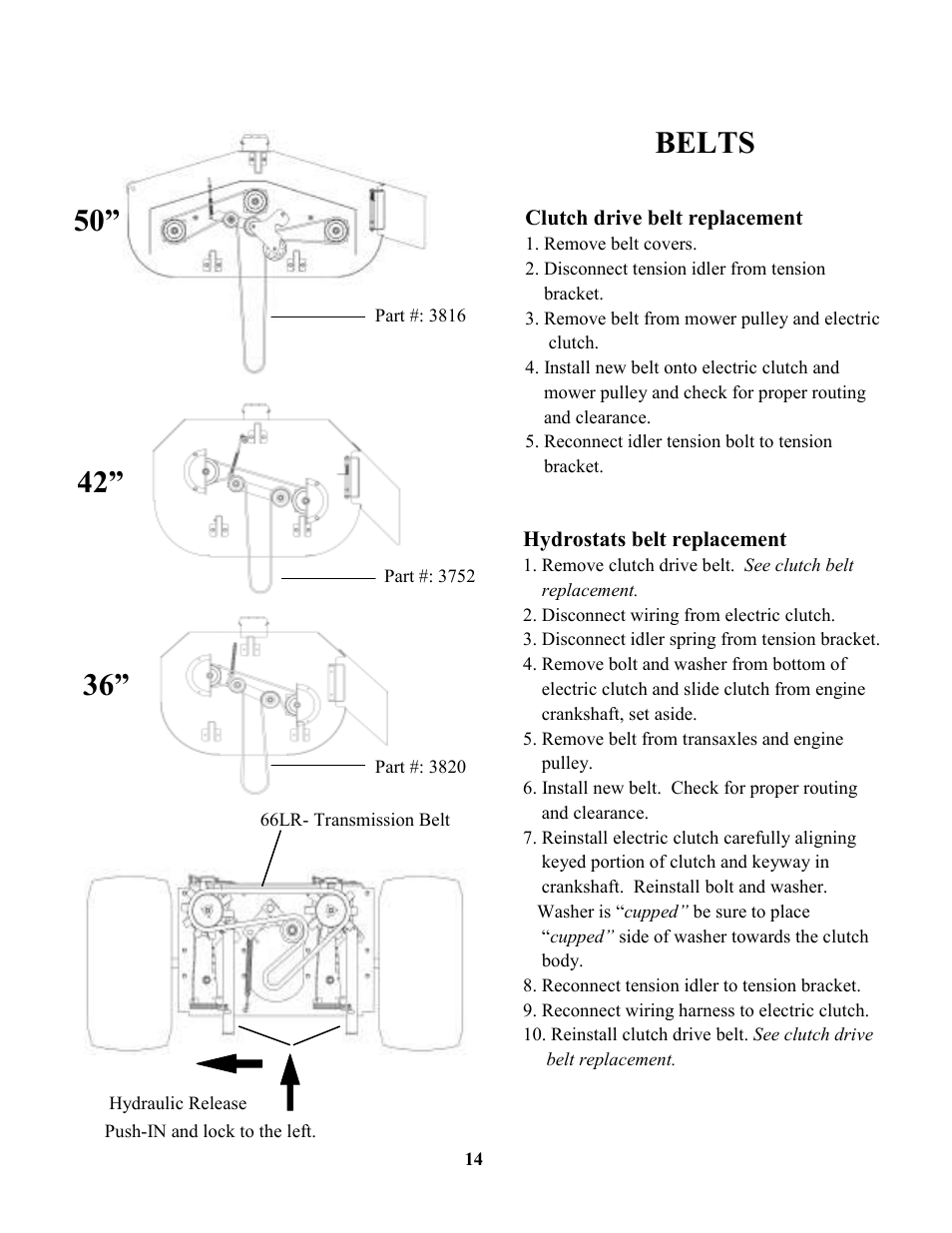 Belts | Swisher ZT18542 EN User Manual | Page 14 / 32