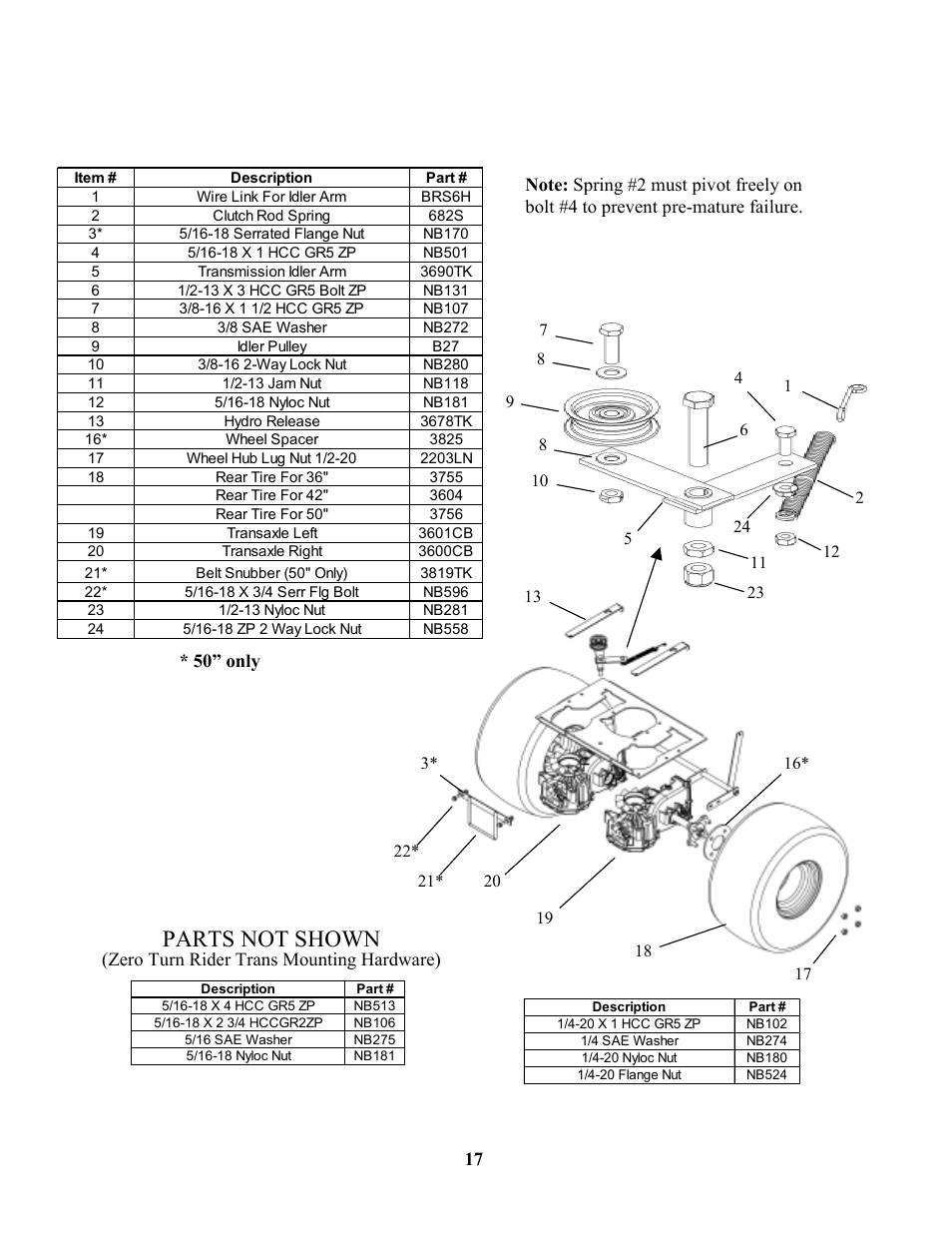 Parts not shown | Swisher ZT18542 EN User Manual | Page 17 / 32