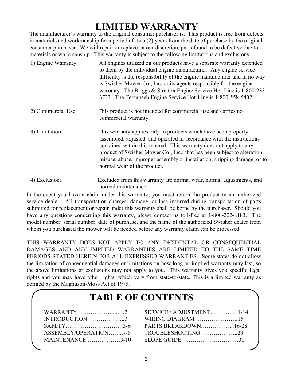 Swisher ZT18542 EN User Manual | Page 2 / 32