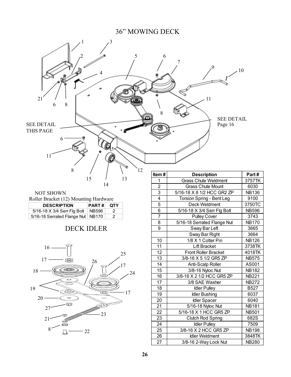 Deck idler 36” mowing deck | Swisher ZT18542 EN User Manual | Page 26 / 32