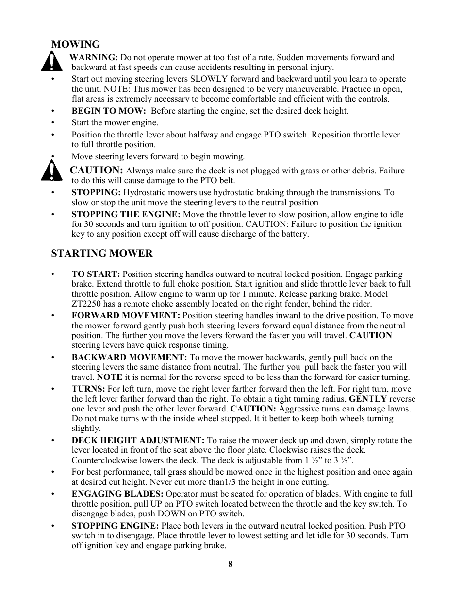 Swisher ZT18542 EN User Manual | Page 8 / 32