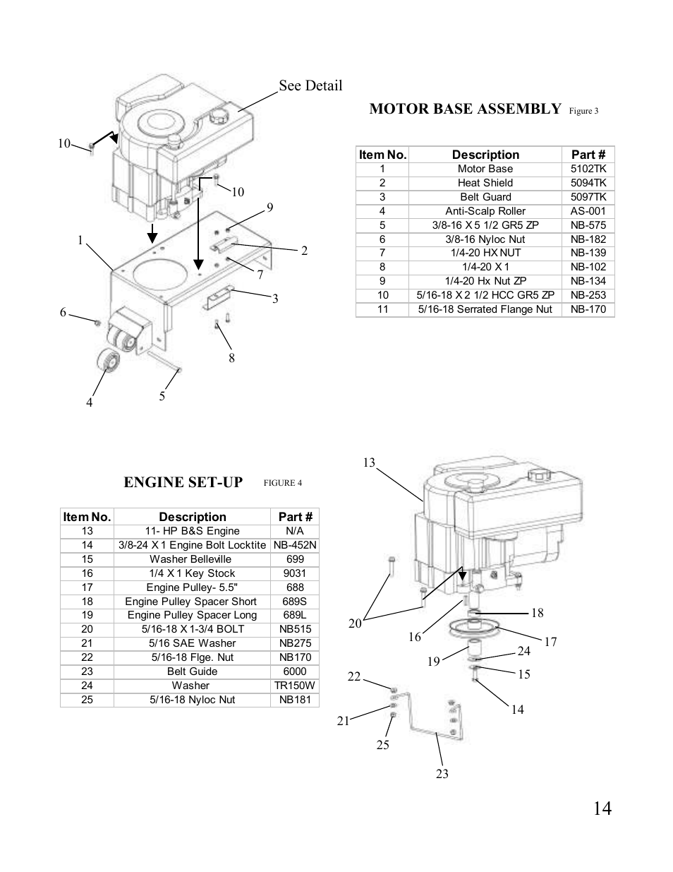 Motor base assembly engine set-up, See detail | Swisher FT1150 User Manual | Page 14 / 20