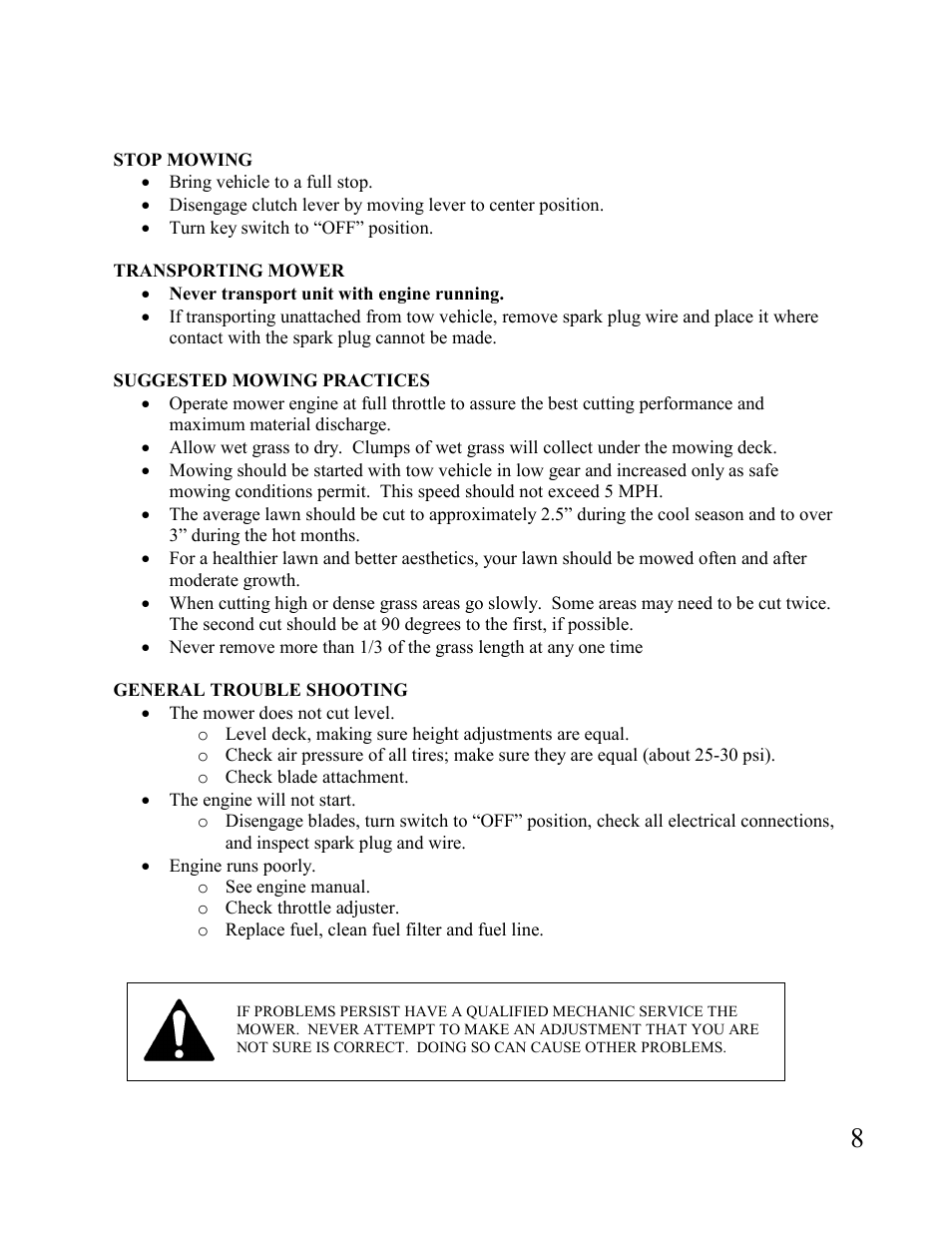 Swisher FT1150 User Manual | Page 8 / 20