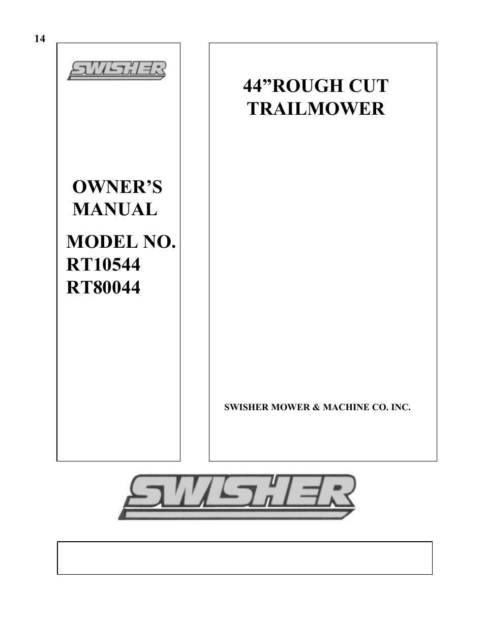 Swisher mower & machine co. inc | Swisher RT10544 User Manual | Page 15 / 15