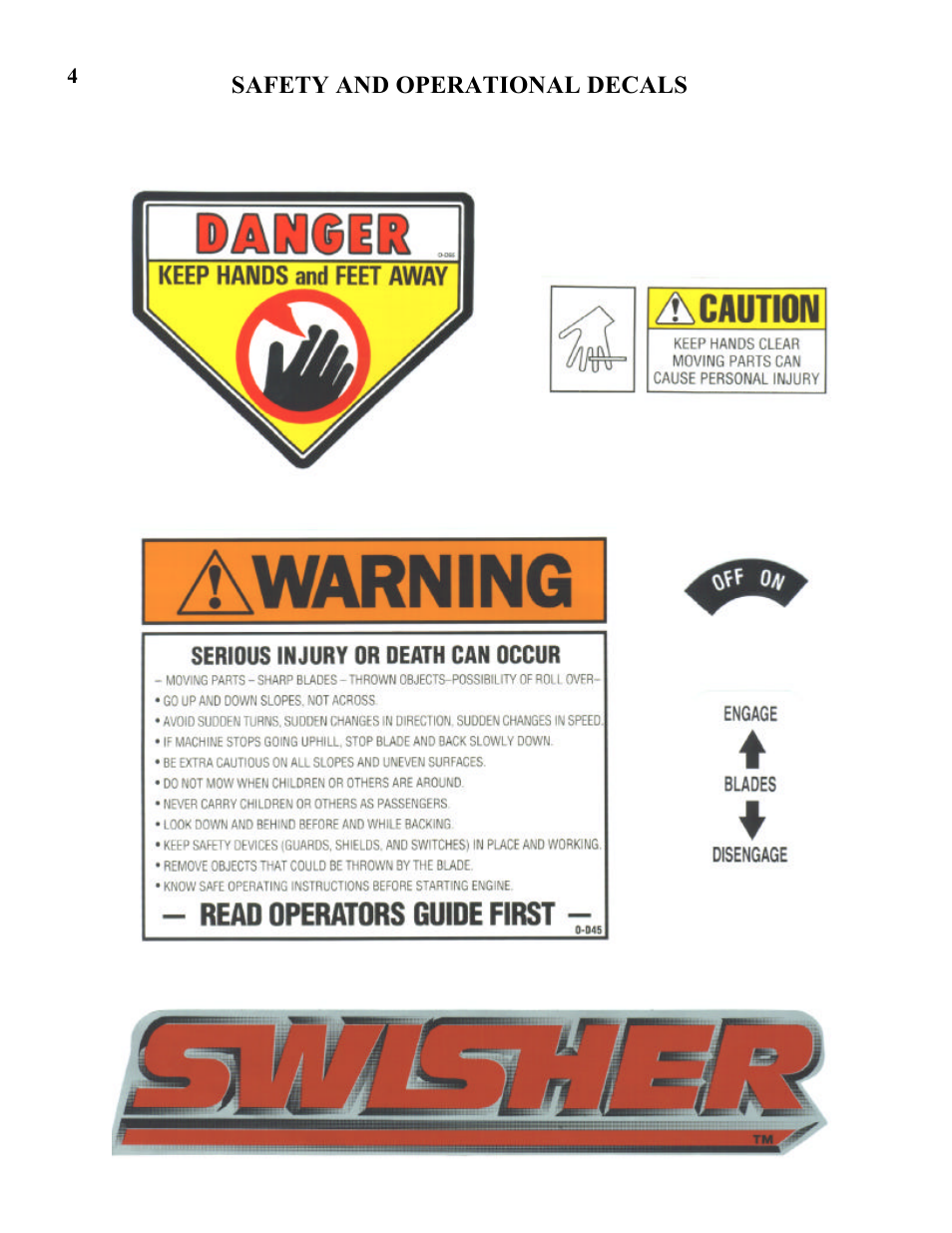 Safety and operational decals | Swisher RT10544 User Manual | Page 5 / 15