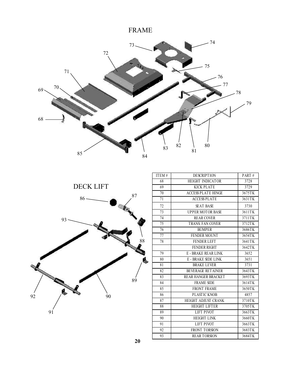 Frame, Deck lift | Swisher ZT17542 User Manual | Page 20 / 24