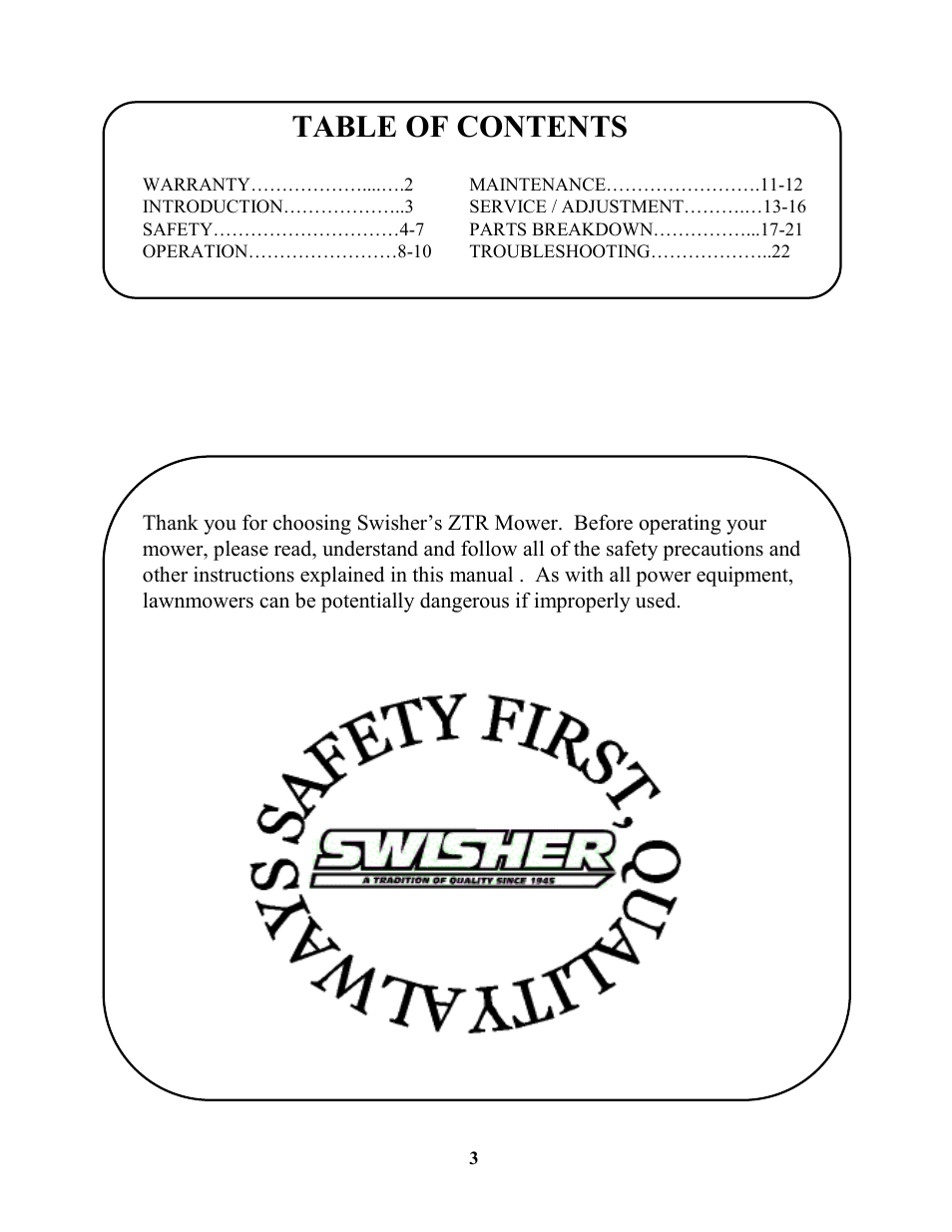 Swisher ZT17542 User Manual | Page 3 / 24