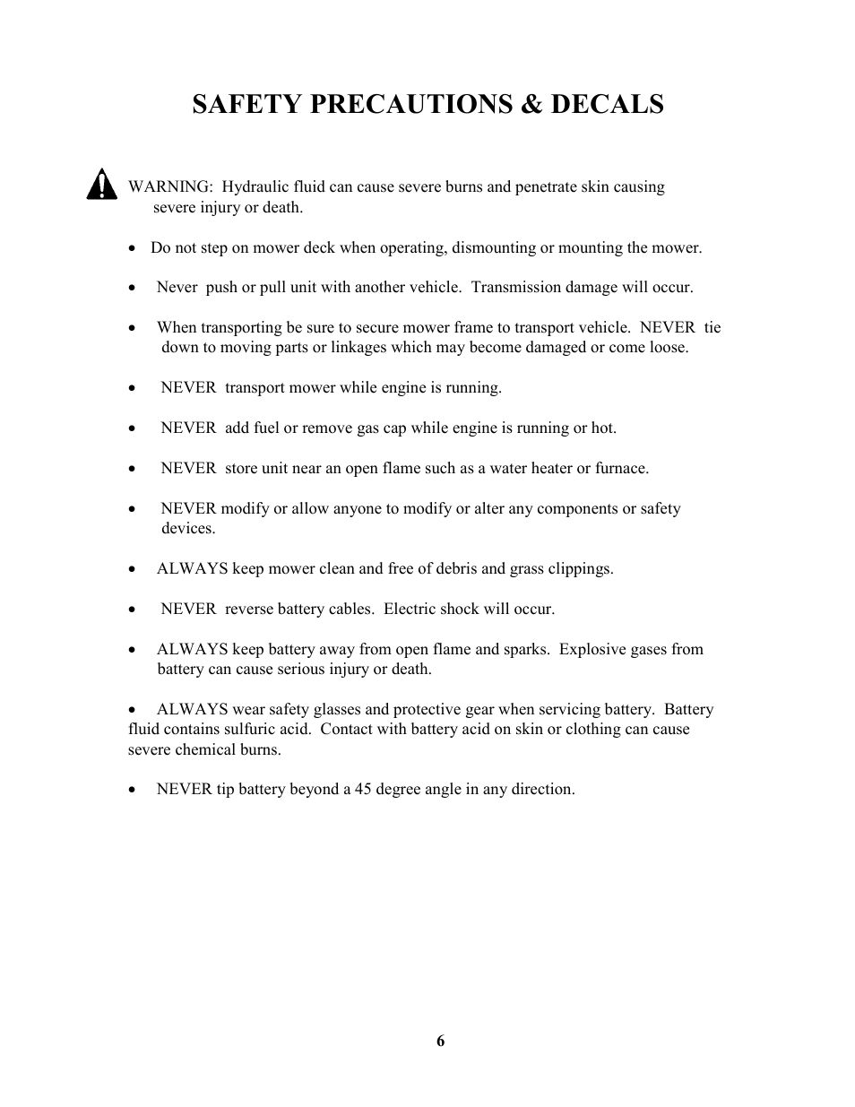 Safety precautions & decals | Swisher ZT17542 User Manual | Page 6 / 24