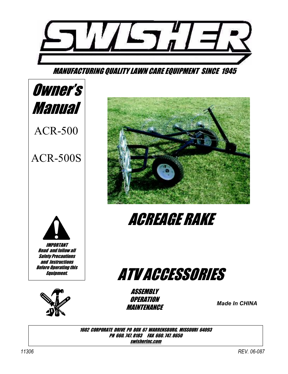 Swisher ACR-500 User Manual | 12 pages