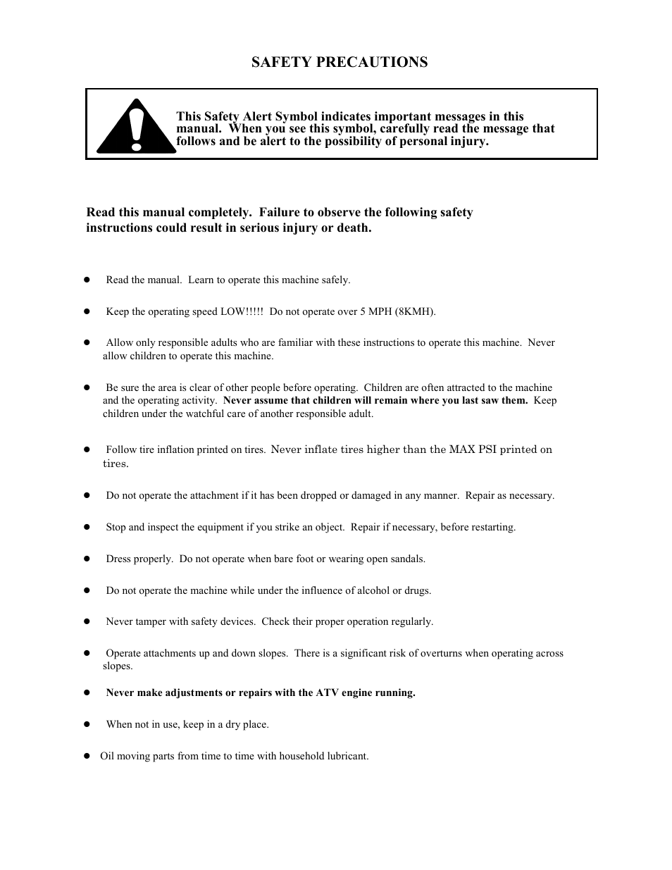 Safety precautions | Swisher ACR-500 User Manual | Page 3 / 12