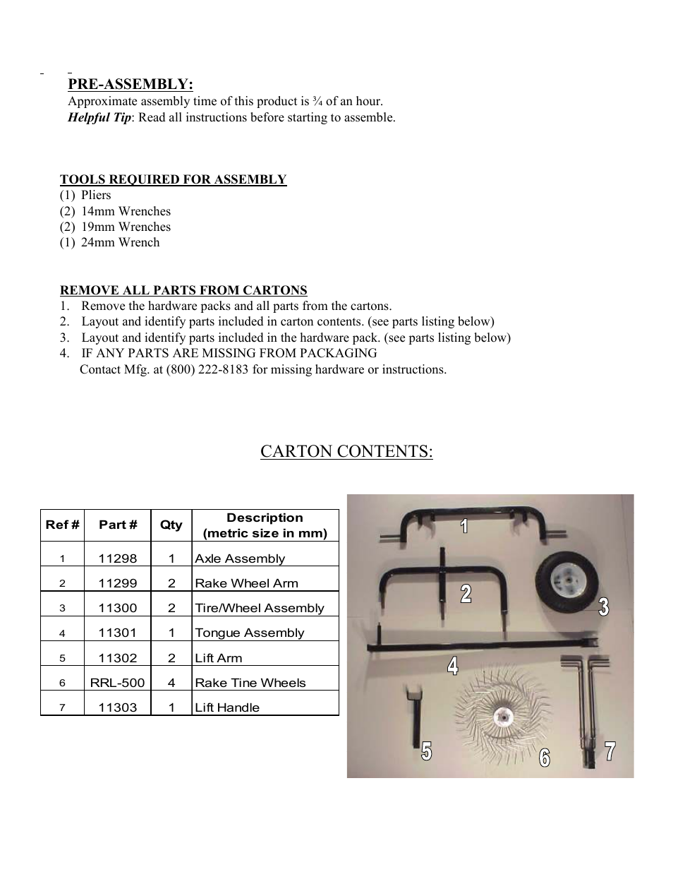 Carton contents, Pre-assembly | Swisher ACR-500 User Manual | Page 4 / 12