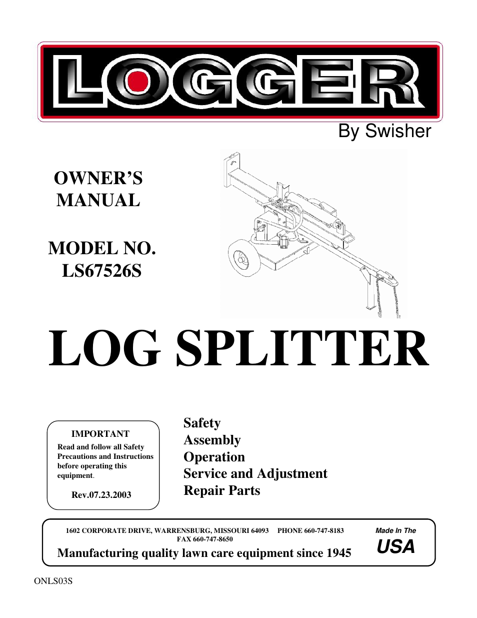 Swisher LS67526S User Manual | 12 pages