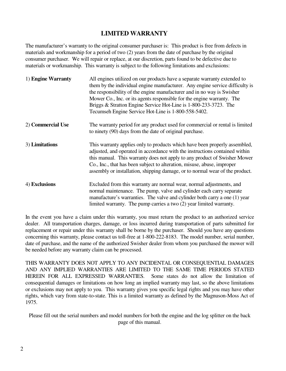 Swisher LS67526S User Manual | Page 2 / 12