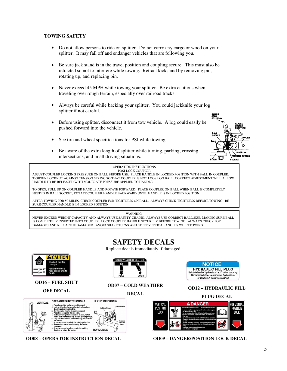 Safety decals | Swisher LS67526S User Manual | Page 5 / 12