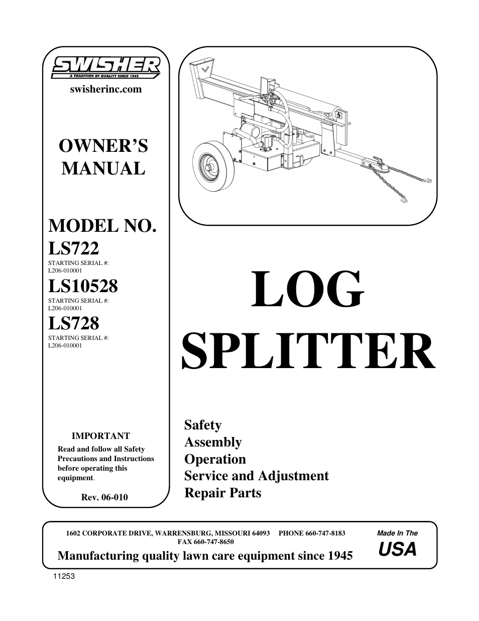 Swisher LS722 User Manual | 16 pages