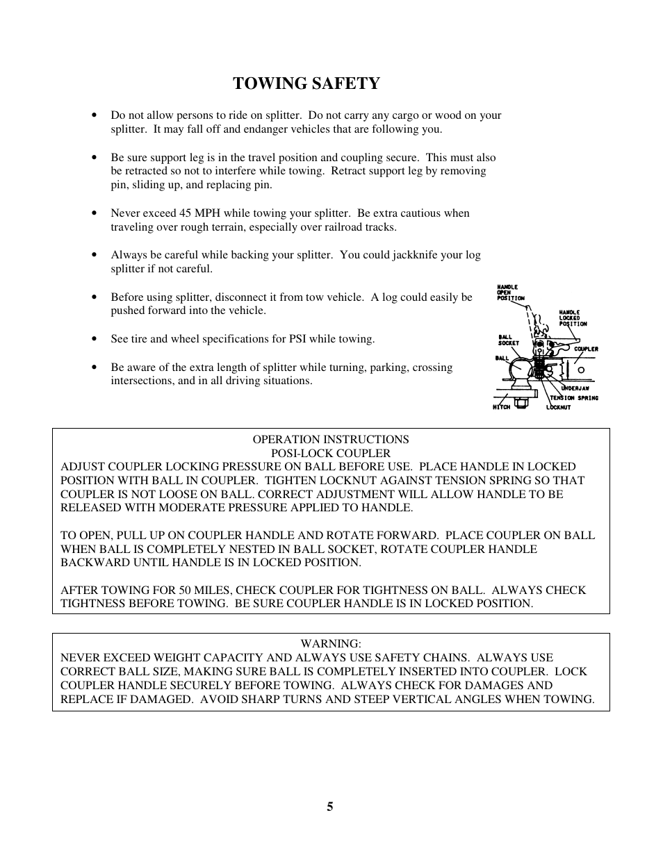 Towing safety | Swisher LS722 User Manual | Page 5 / 16