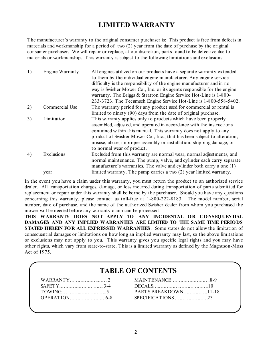 Swisher LS11534  EN User Manual | Page 2 / 24