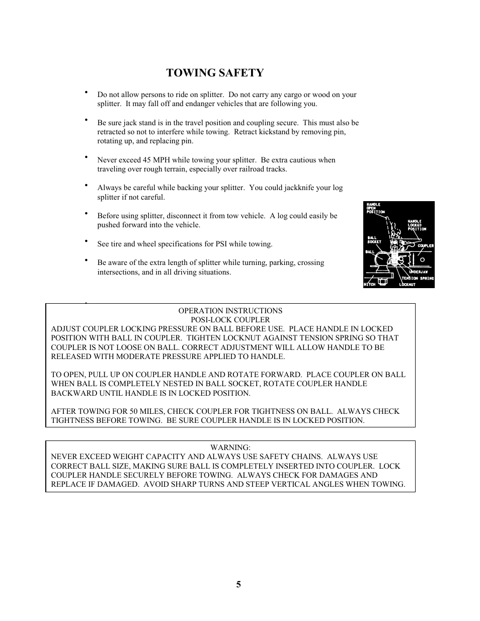 Towing safety | Swisher LS11534  EN User Manual | Page 5 / 24