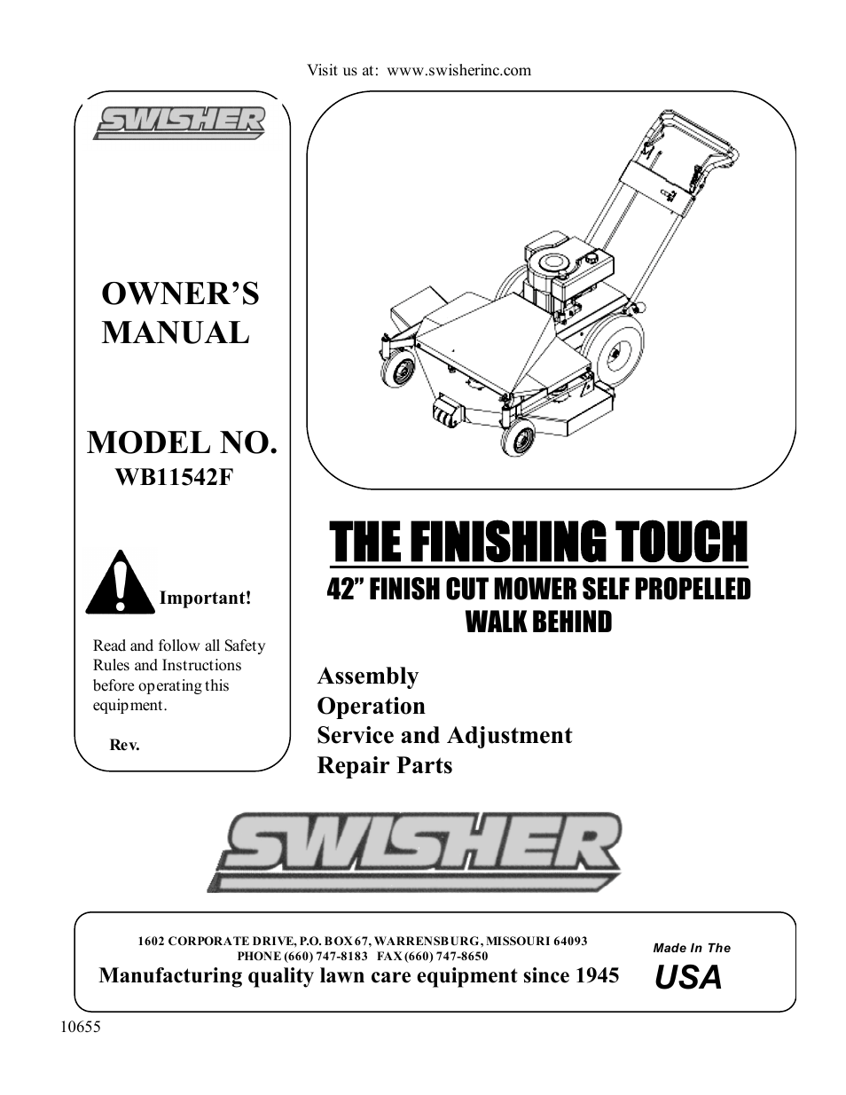 Swisher WB11542F User Manual | 12 pages