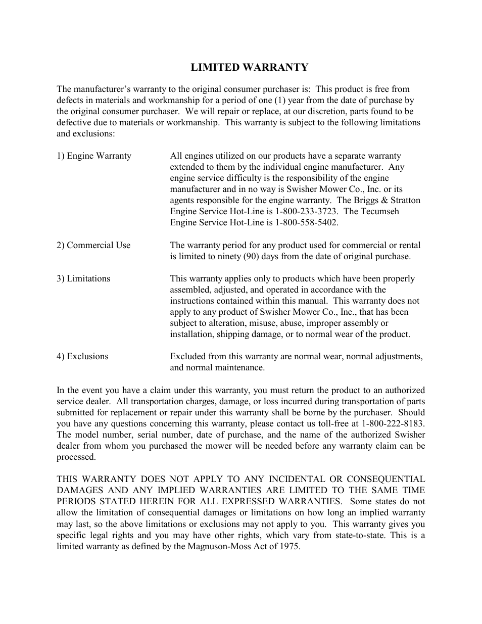 Swisher WB11542F User Manual | Page 2 / 12