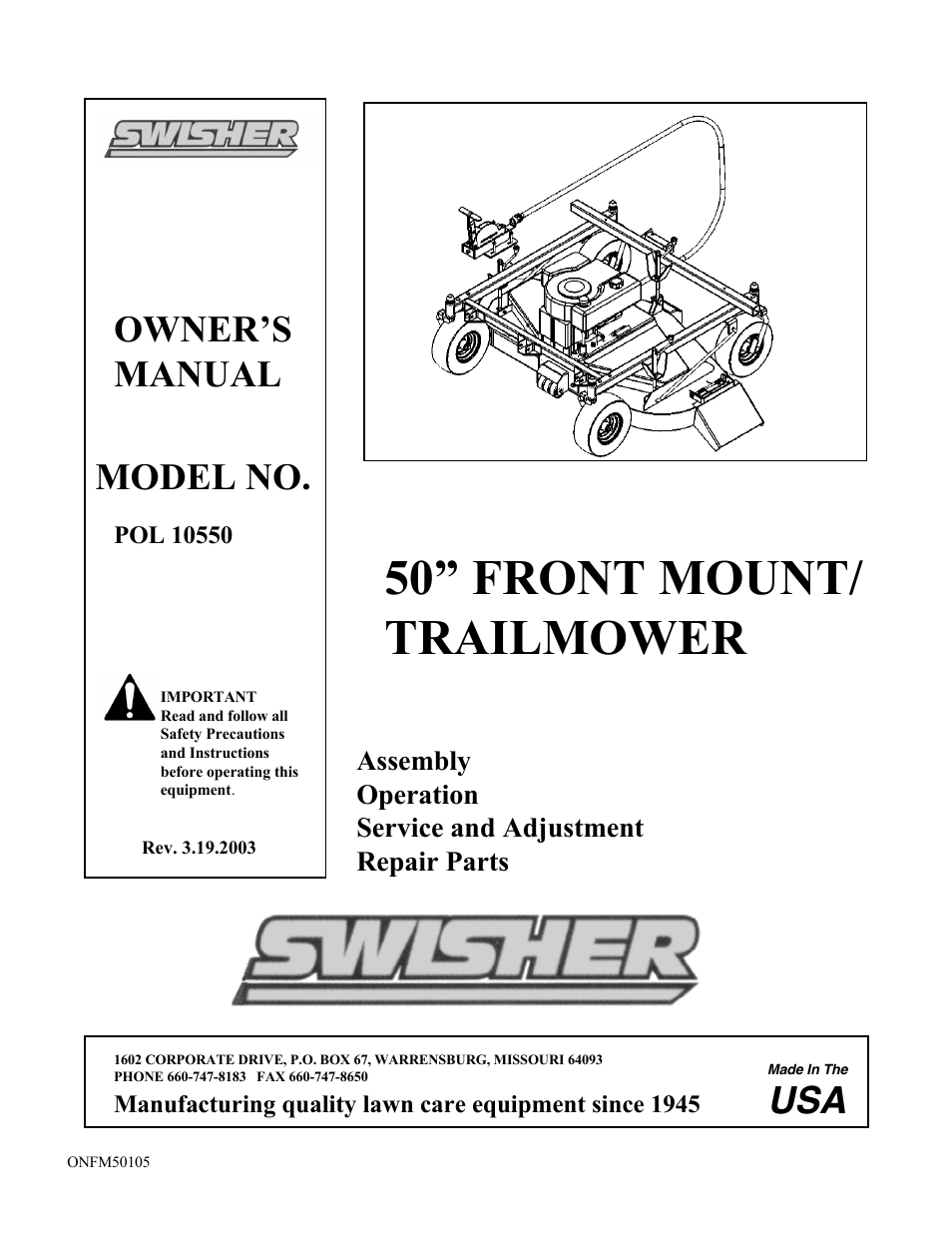 Swisher POL 10550 User Manual | 16 pages