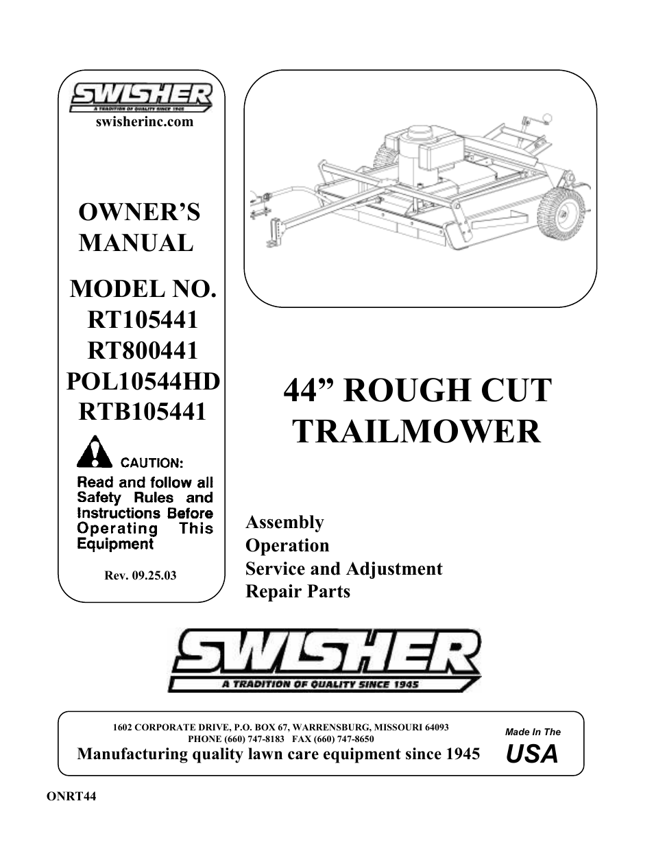 Swisher RT105441 User Manual | 18 pages