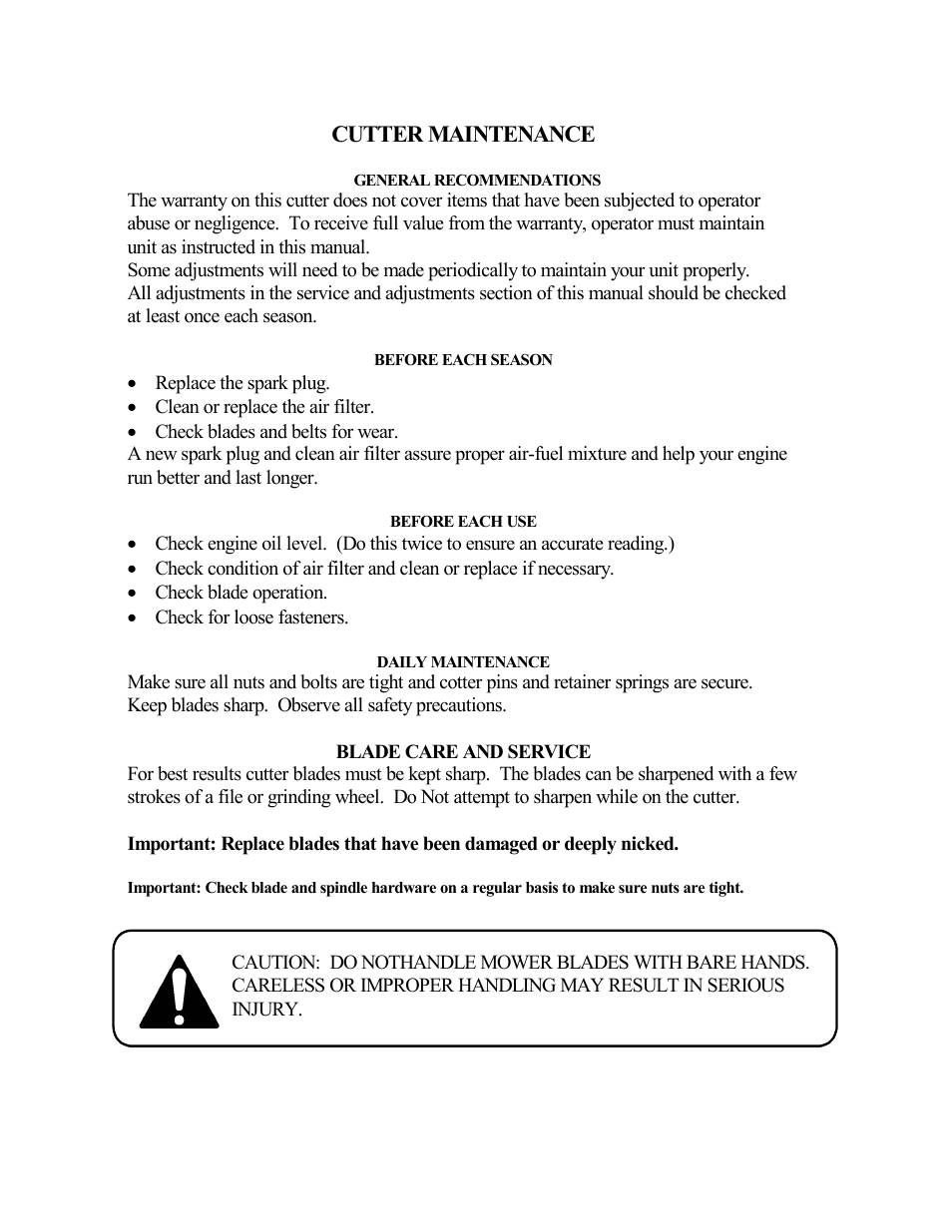 Cutter maintenance | Swisher RT105441 User Manual | Page 11 / 18
