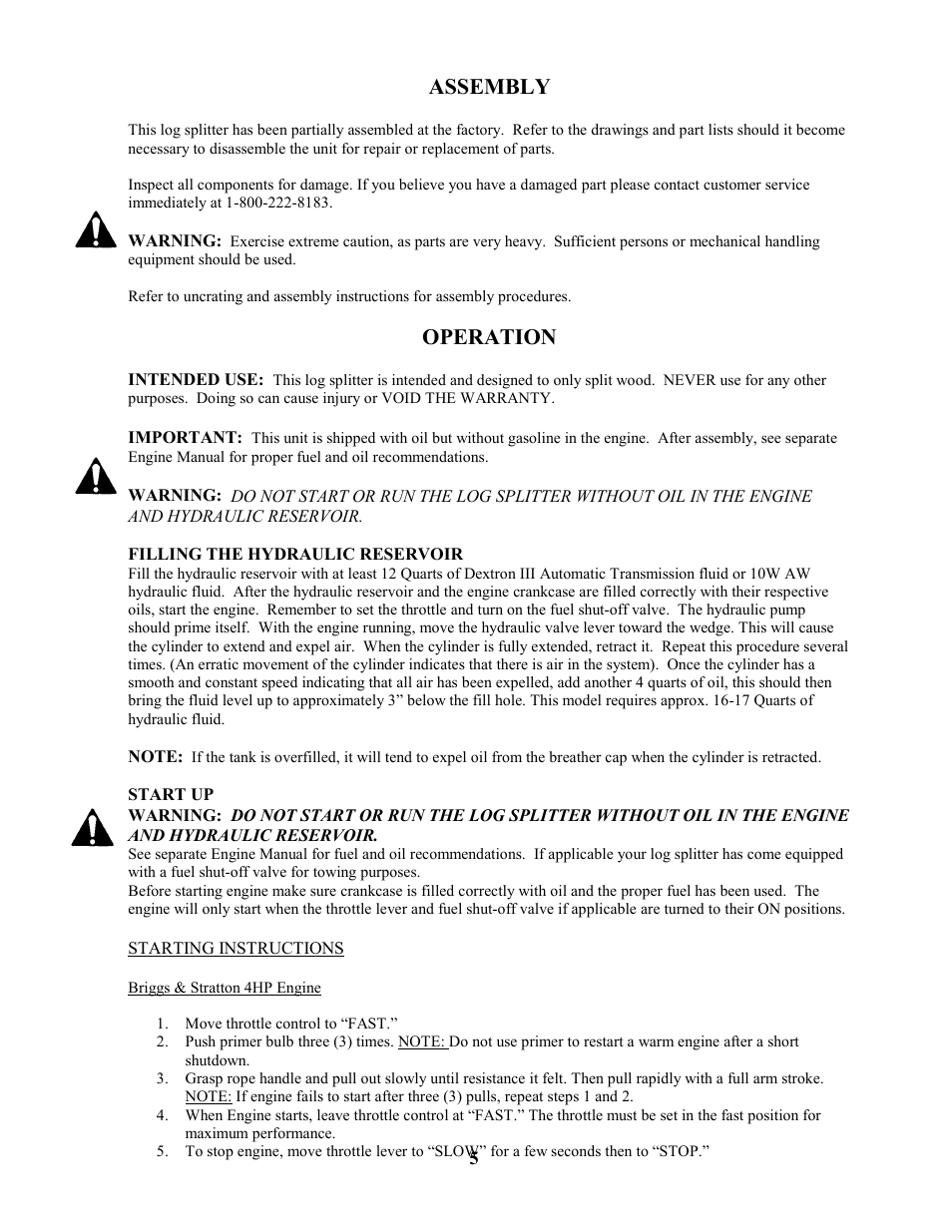 Assembly, Operation | Swisher LS422X User Manual | Page 5 / 16