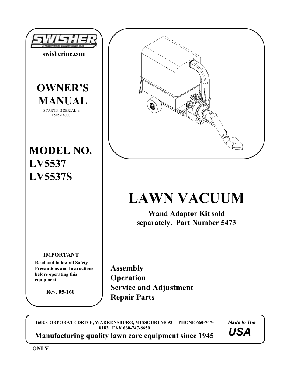 Swisher LV5537 User Manual | 12 pages