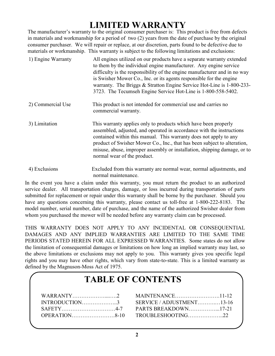 Swisher ZT1436  EN User Manual | Page 2 / 28