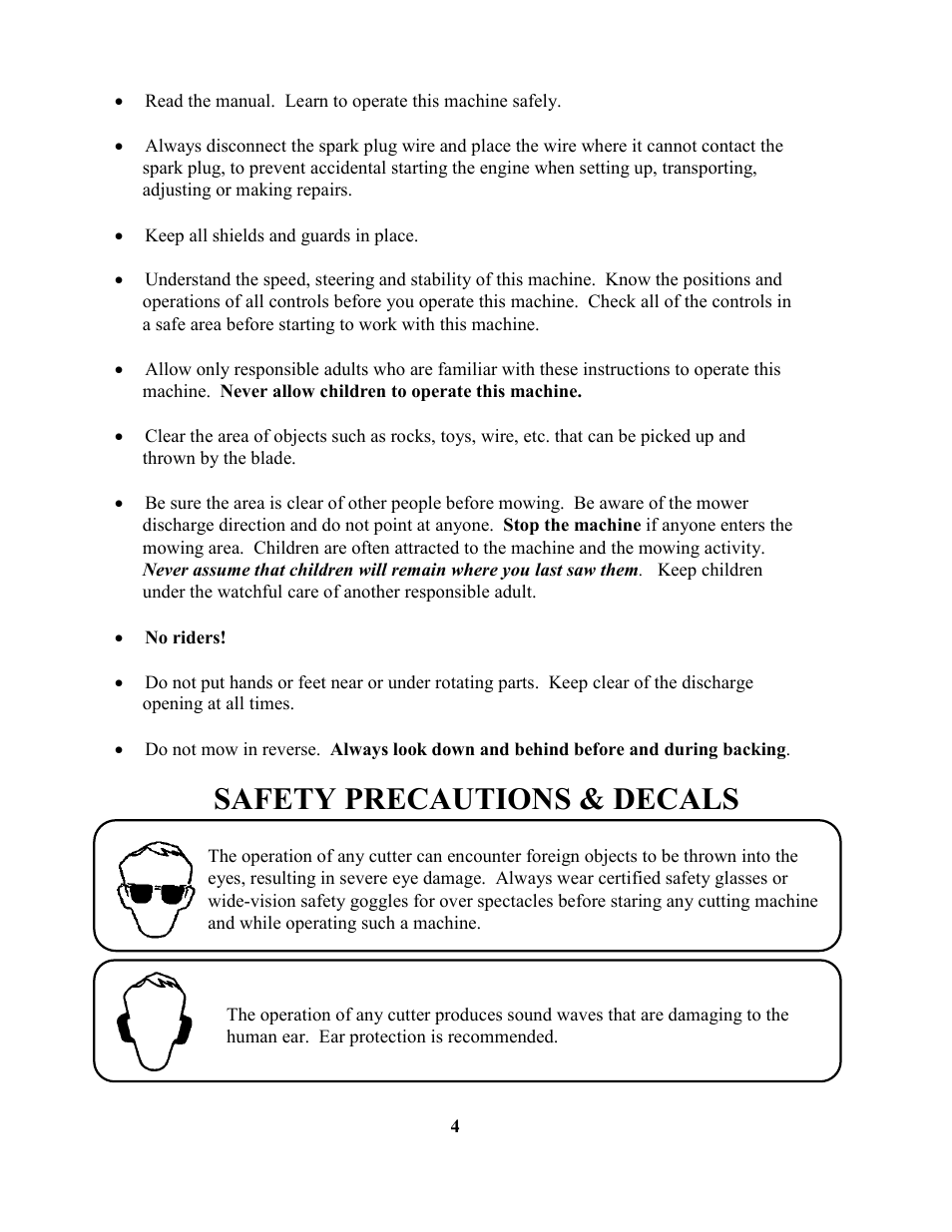 Safety precautions & decals | Swisher ZT1436  EN User Manual | Page 4 / 28