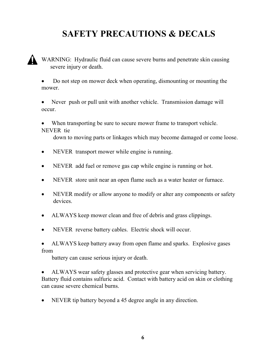 Safety precautions & decals | Swisher ZT1436  EN User Manual | Page 6 / 28