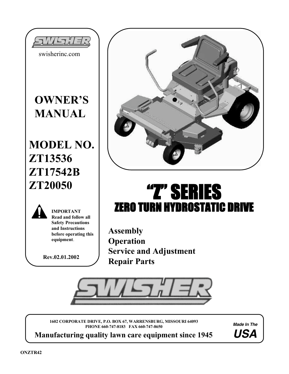 Swisher ZT13536 User Manual | 23 pages