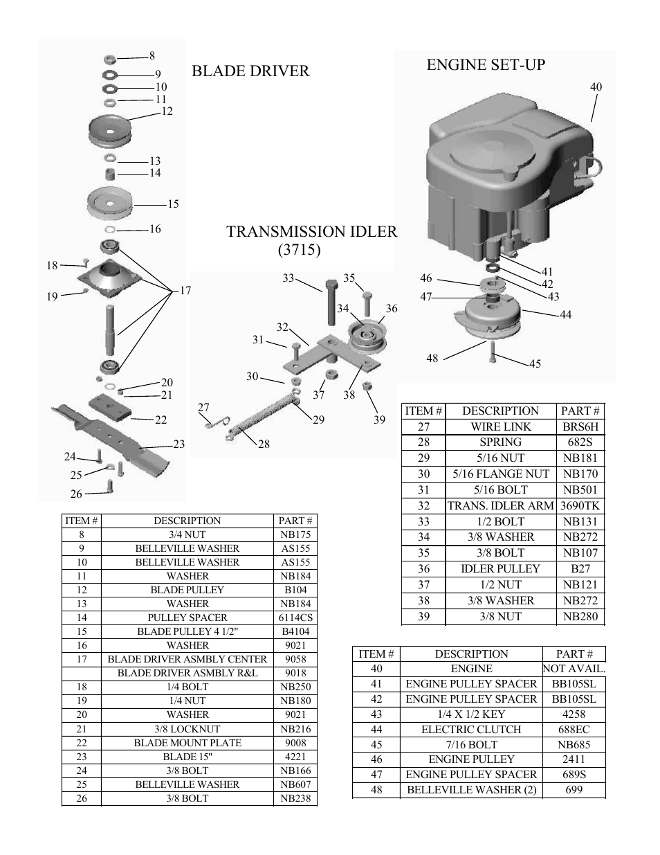 Transmission idler, Blade driver engine set-up | Swisher ZT13536 User Manual | Page 18 / 23
