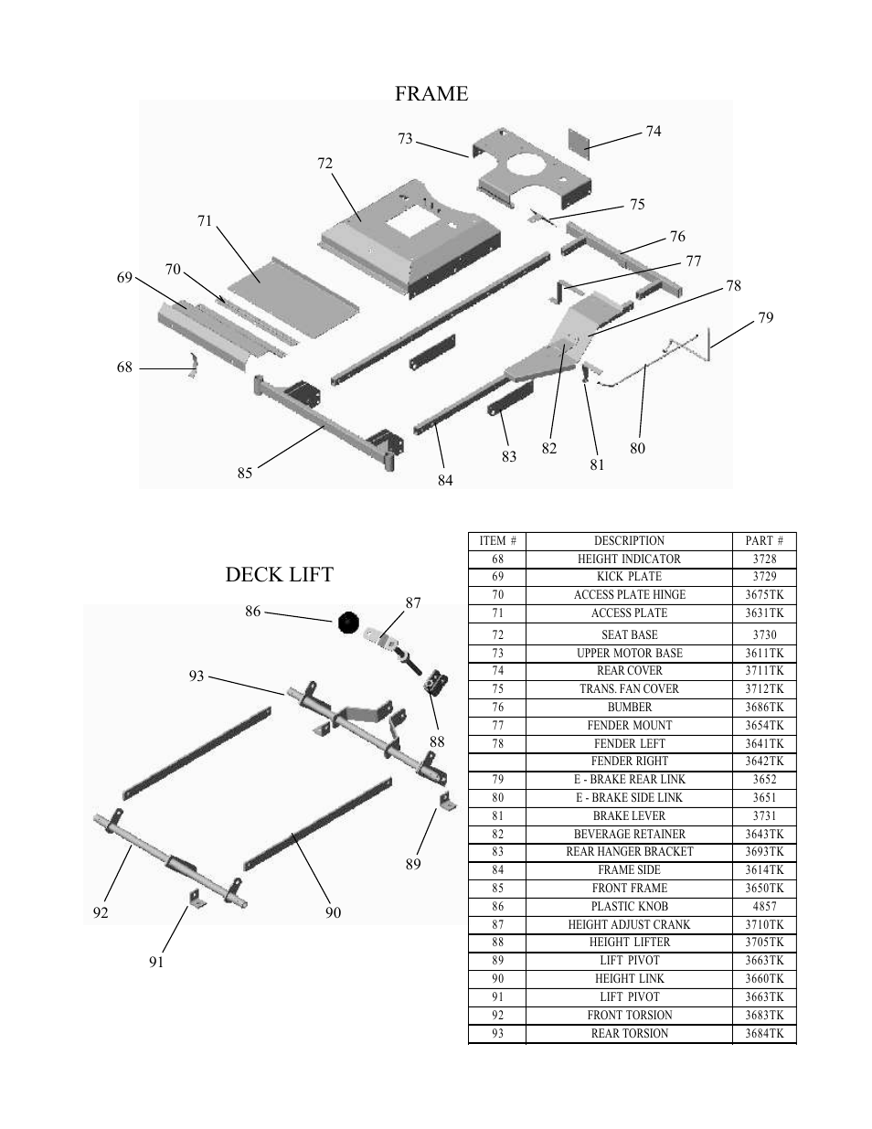 Frame, Deck lift | Swisher ZT13536 User Manual | Page 20 / 23