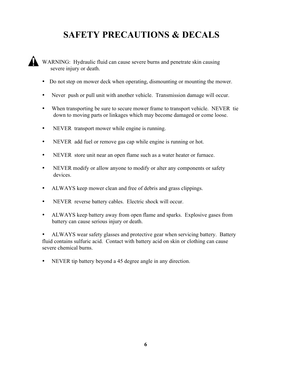 Safety precautions & decals | Swisher ZT13536 User Manual | Page 6 / 23