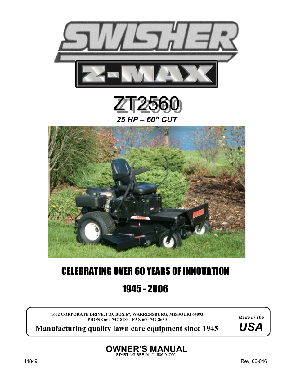 Swisher ZT2560 User Manual | 40 pages