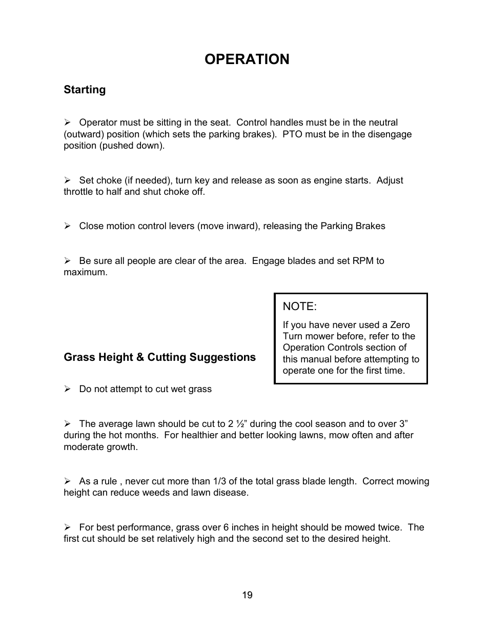 Operation | Swisher ZT2560 User Manual | Page 19 / 40