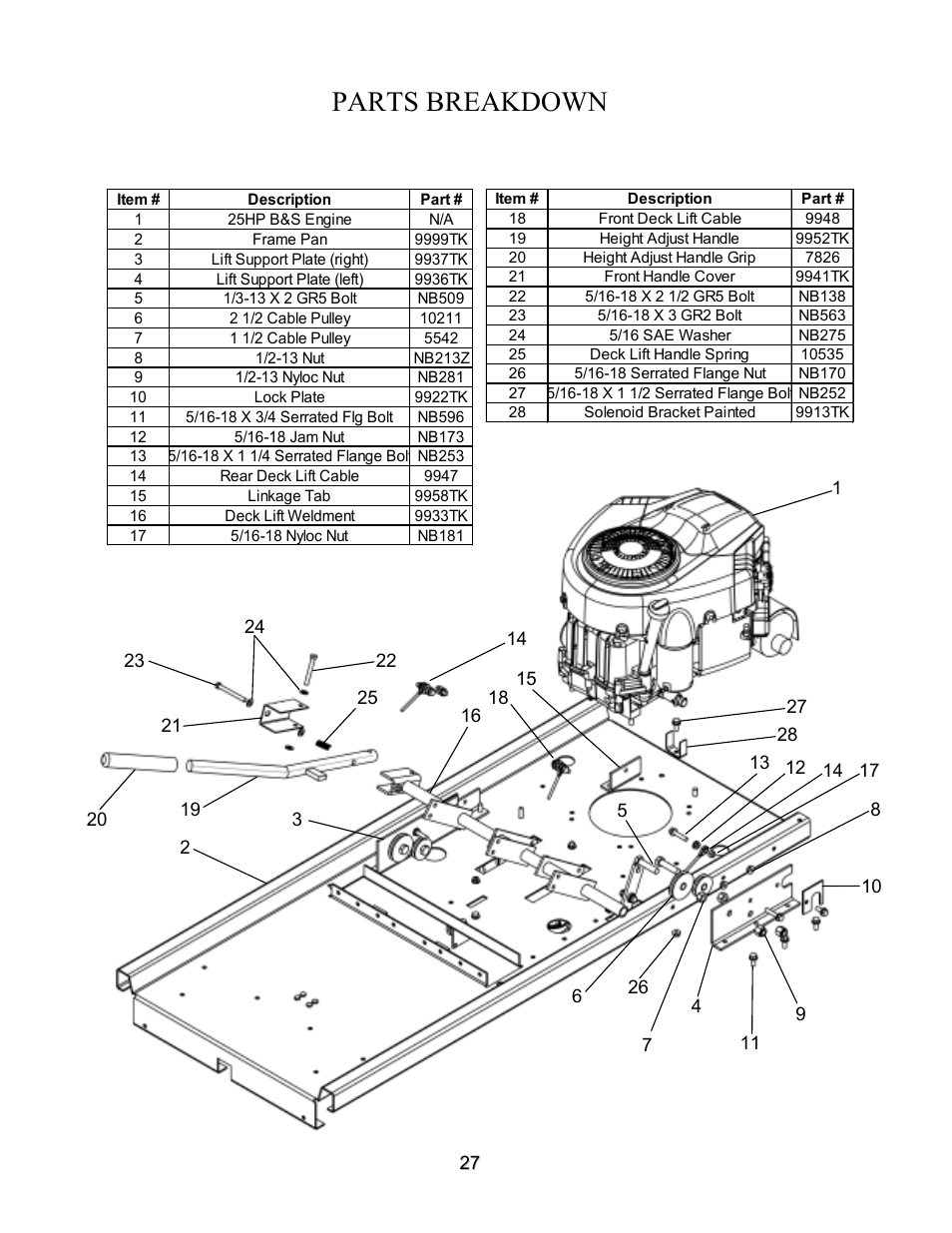 Parts breakdown | Swisher ZT2560 User Manual | Page 27 / 40