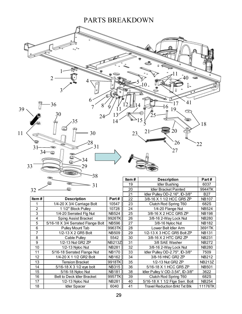 Parts breakdown | Swisher ZT2560 User Manual | Page 29 / 40