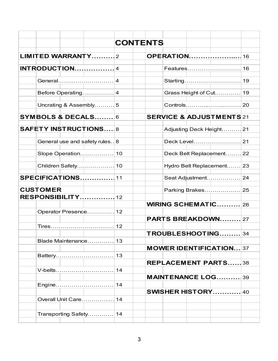 Swisher ZT2560 User Manual | Page 3 / 40