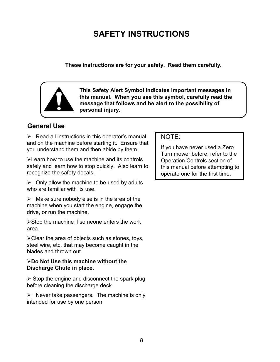 Safety instructions | Swisher ZT2560 User Manual | Page 8 / 40