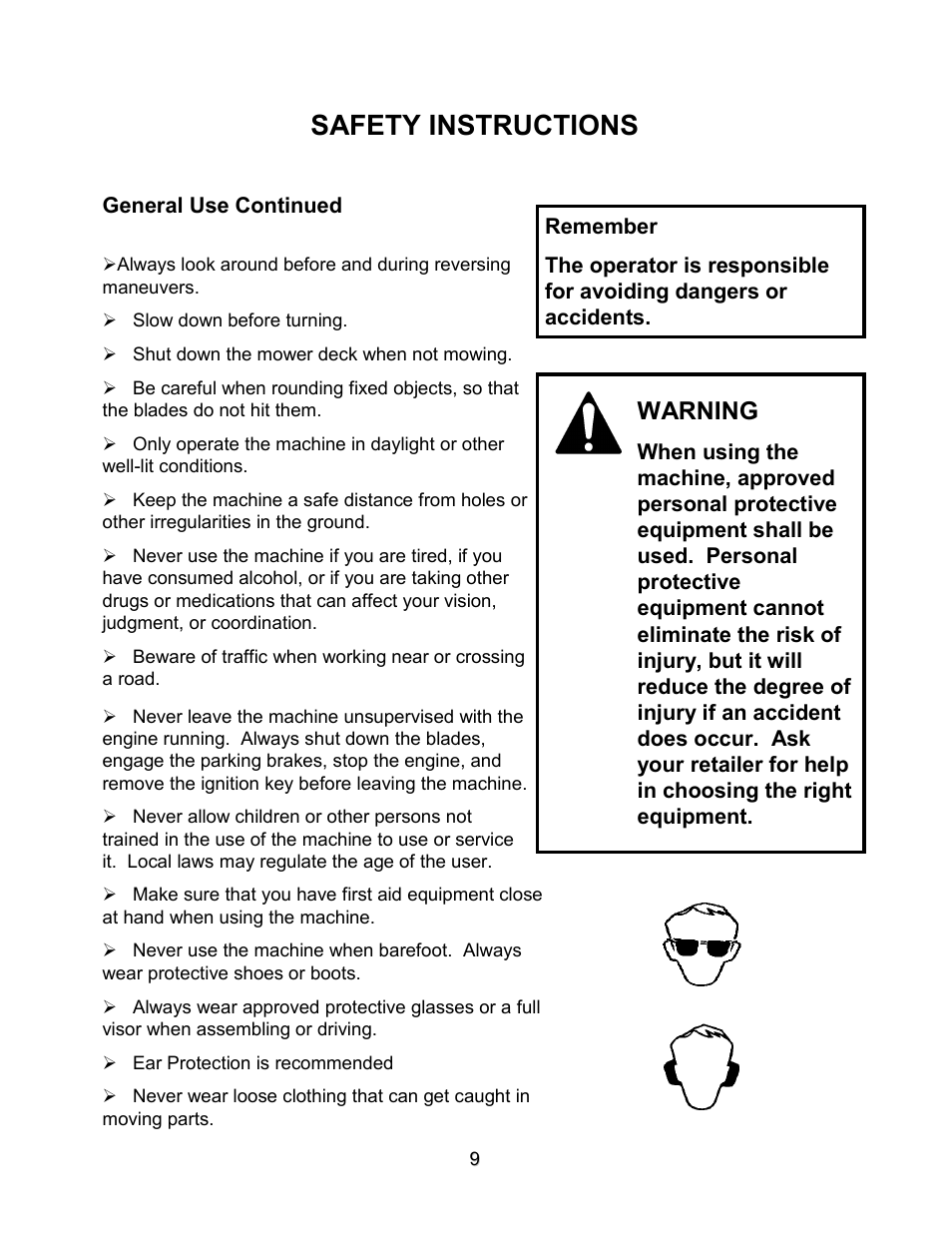 Safety instructions, Warning | Swisher ZT2560 User Manual | Page 9 / 40