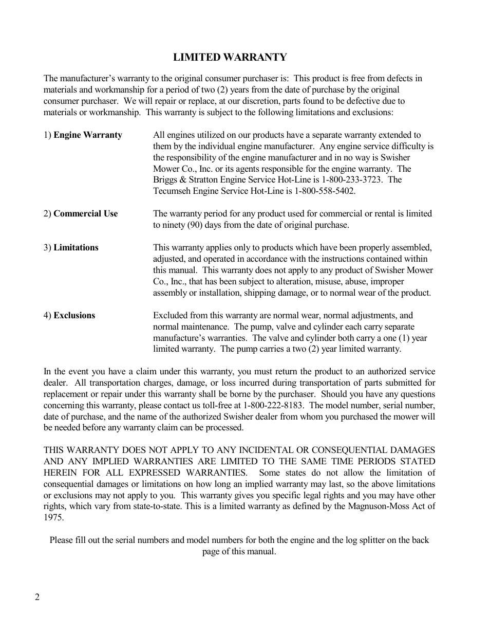 Swisher LS67528S User Manual | Page 2 / 12