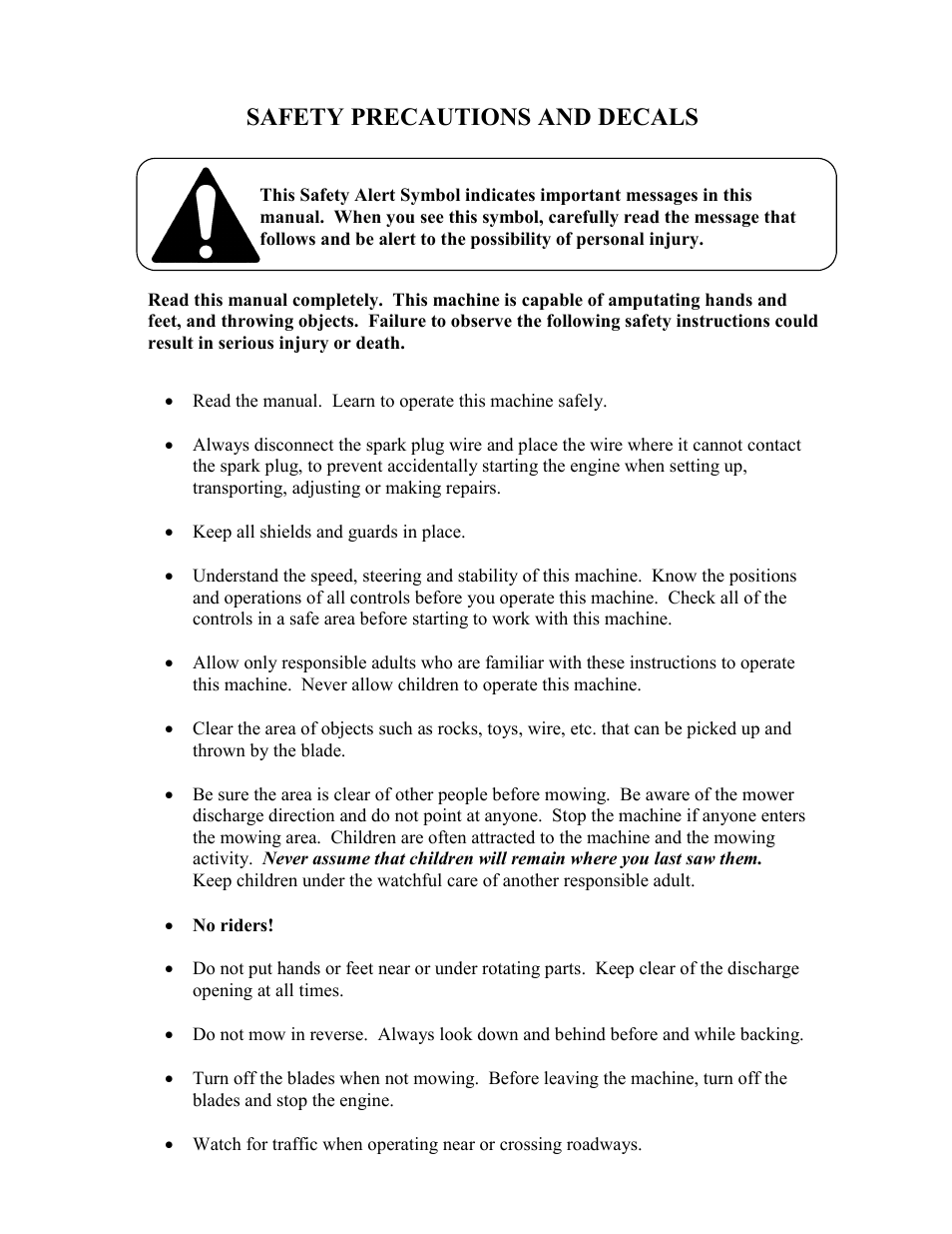 Safety precautions and decals | Swisher WB942 User Manual | Page 3 / 12