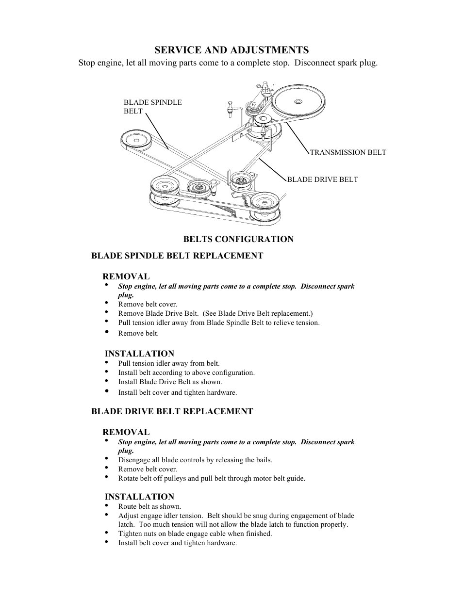 Service and adjustments | Swisher WB942 User Manual | Page 7 / 12