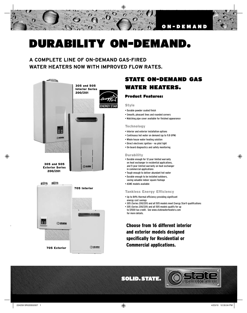 State Industries 705 Exterior User Manual | 4 pages