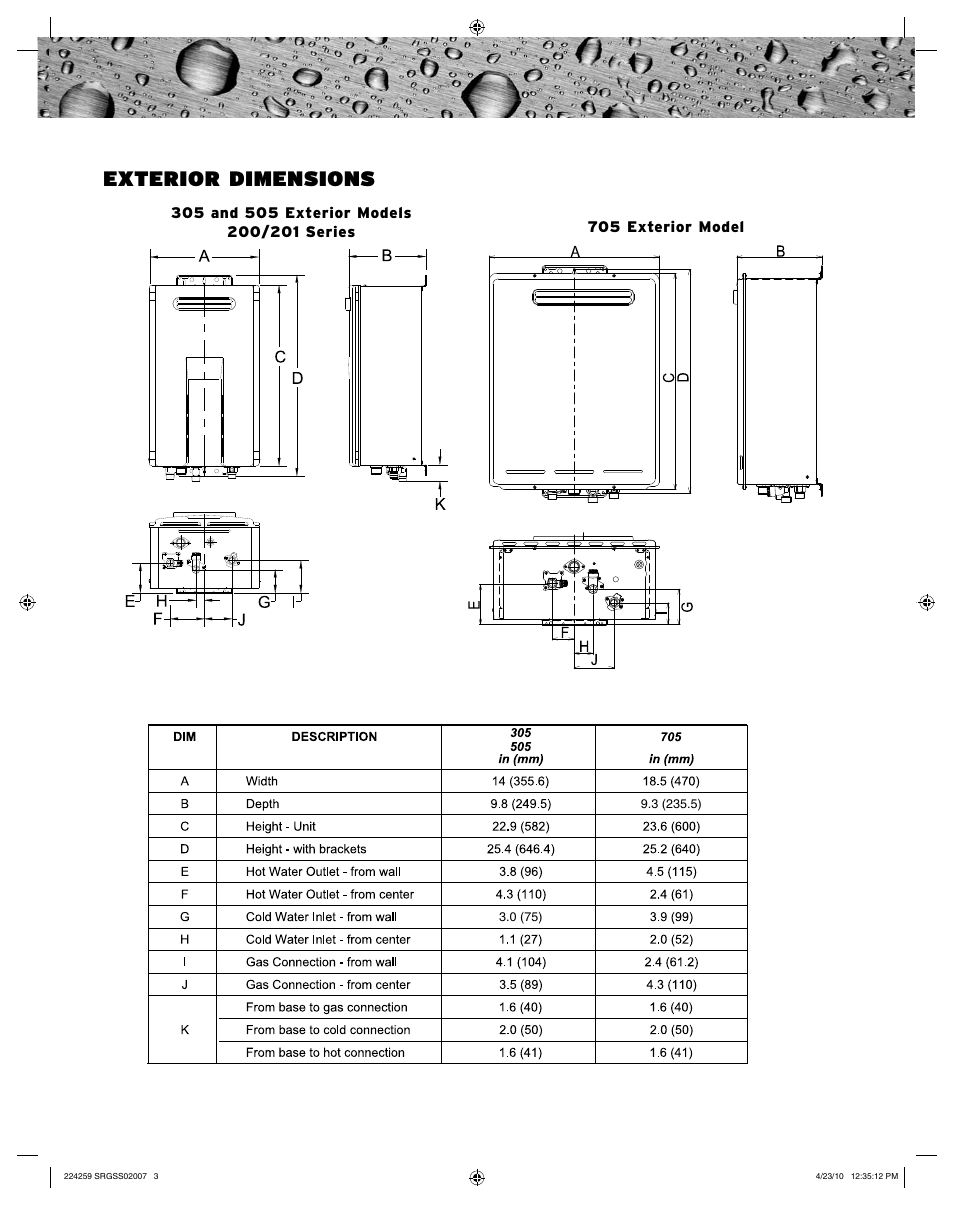 Exterior dimensions | State Industries 705 Exterior User Manual | Page 3 / 4